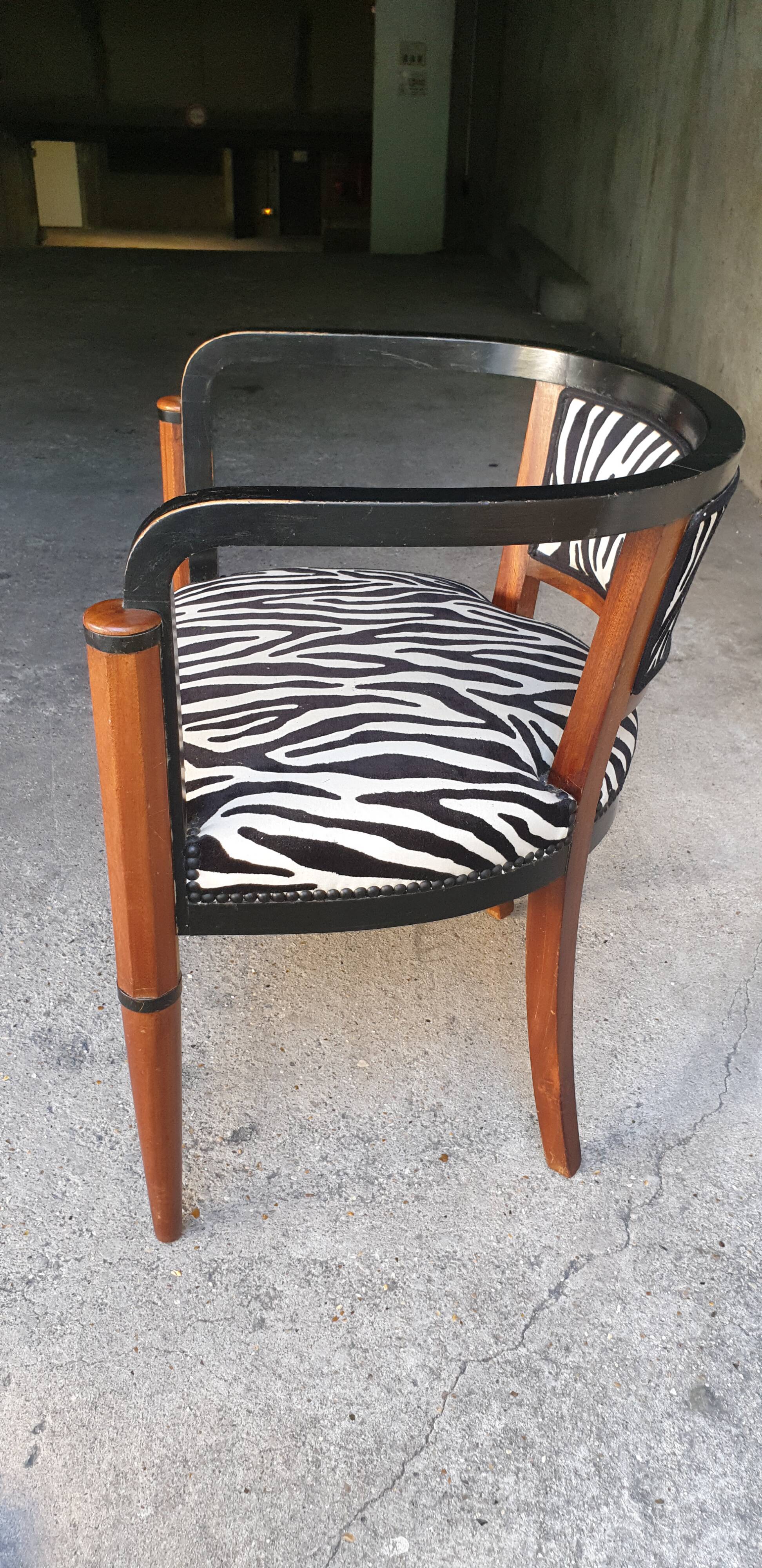 Art deco armchair with zebra tapestry