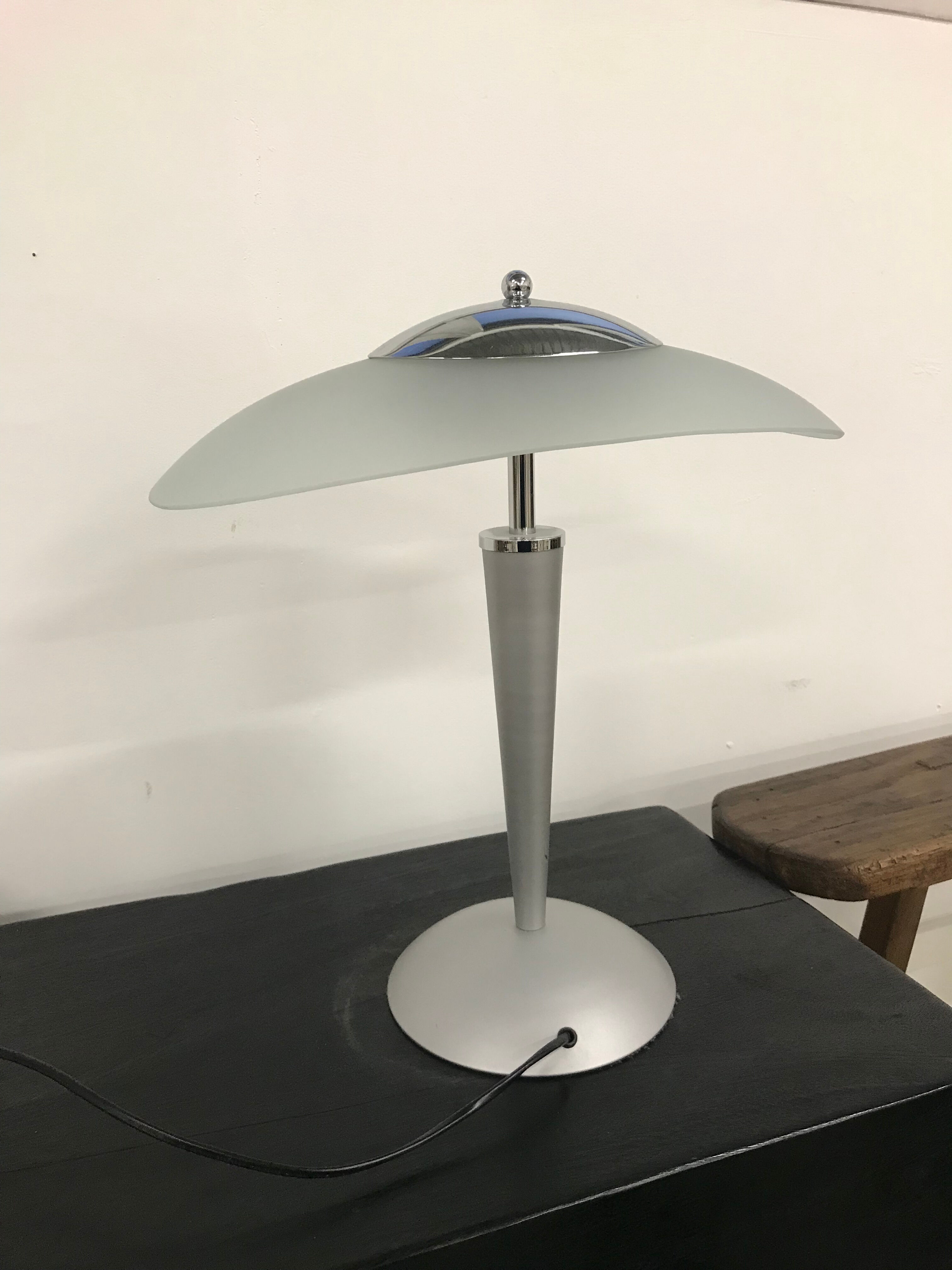 Gray lamp with oval frosted glass lampshade