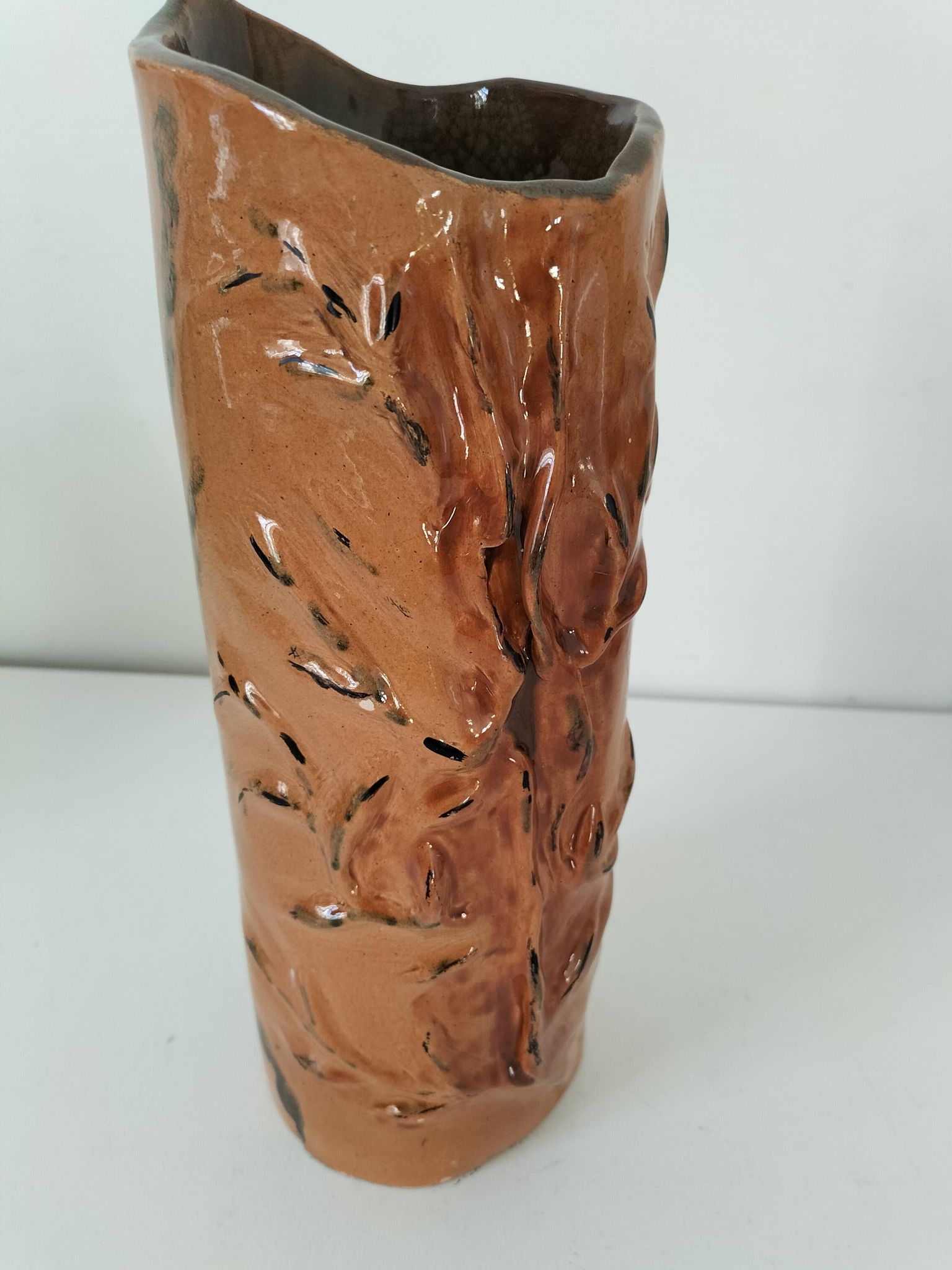 Stoneware vase signed LM, organic style, 70s/90s