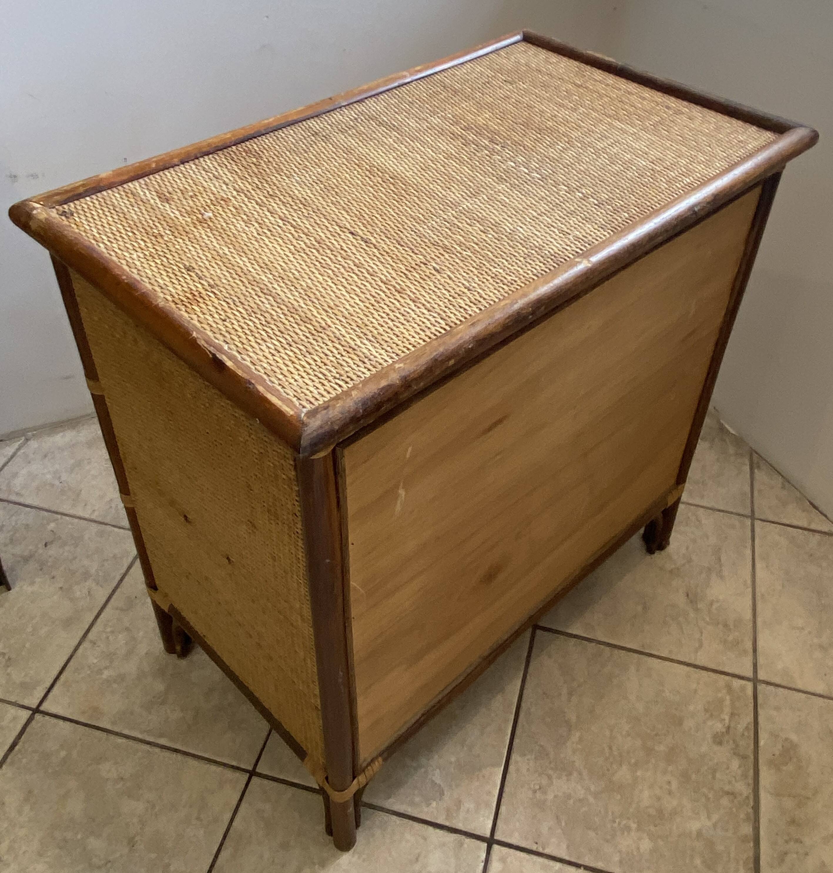 Vintage 1970s bamboo rattan 3-drawer chest of drawers.