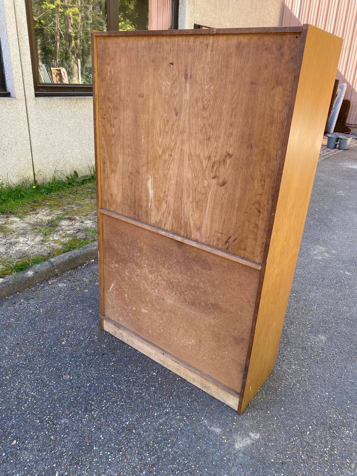 Vintage Scandinavian glass secretary with 3 doors