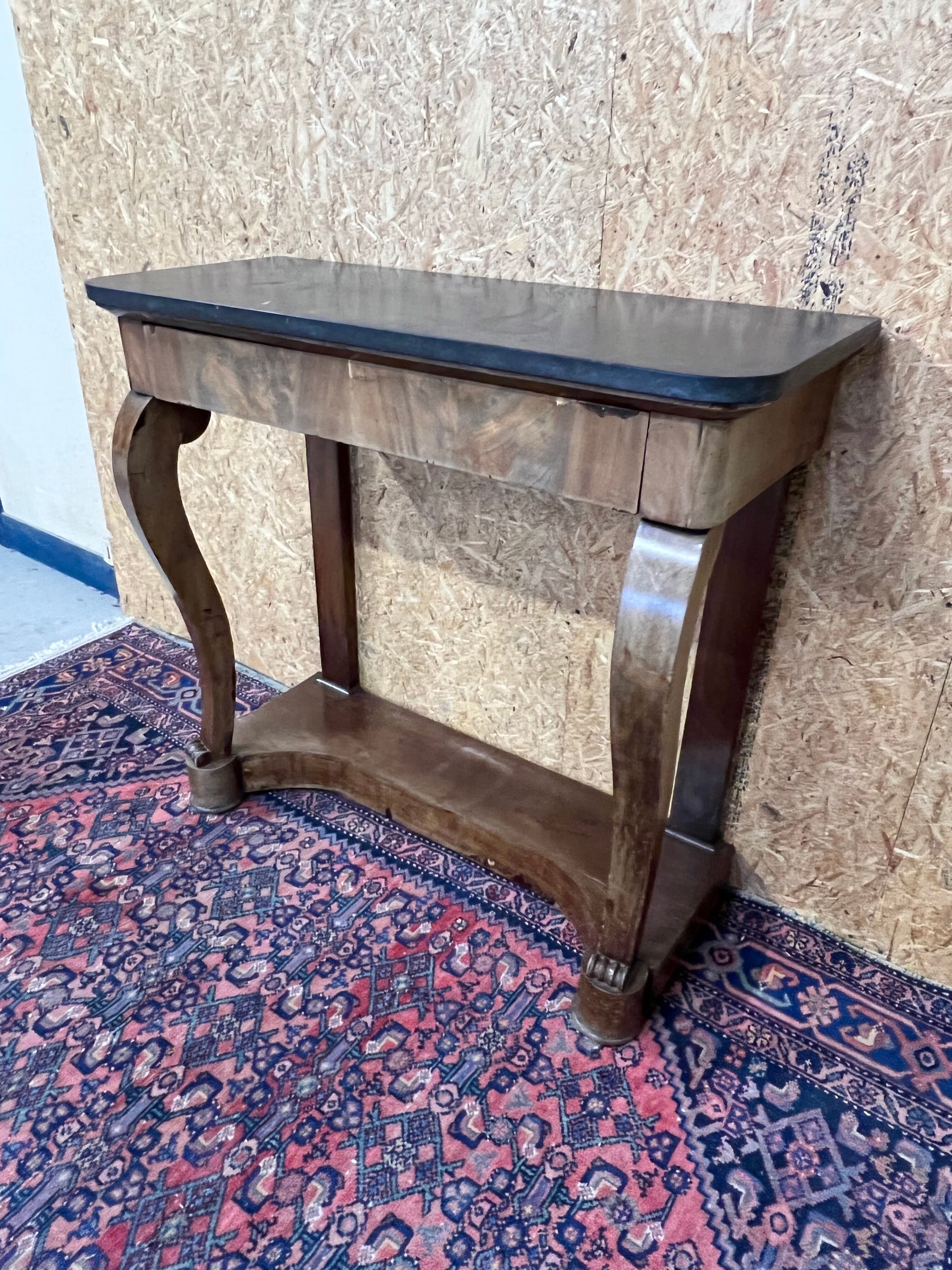 Old mahogany console, styel Restoration, nineteenth, marble top