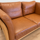 Vintage Danish 2 person sofa in cognac leather with oak frame
