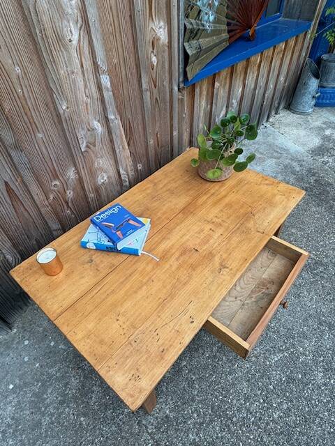 Farmhouse Wood Coffee Table with Drawer