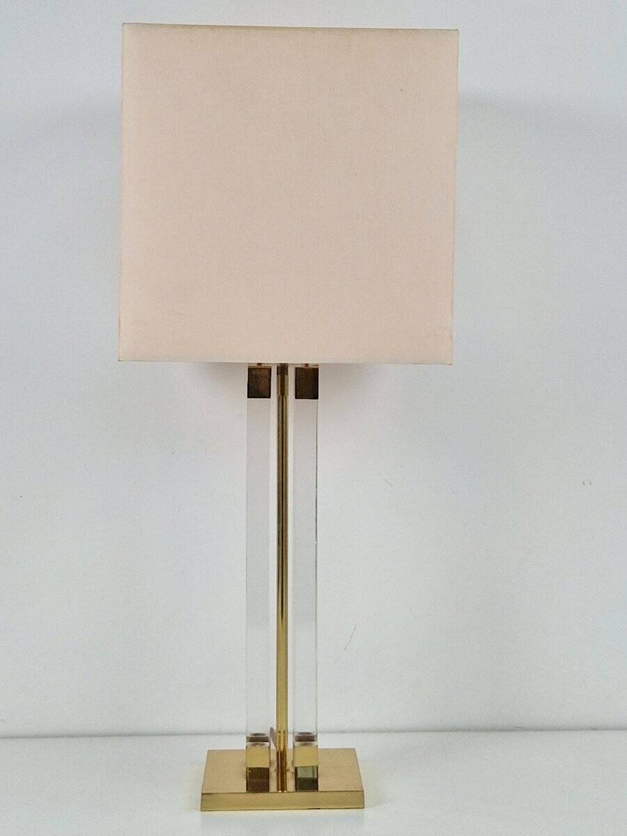 Vintage Regency Acrylic & Brass Table Lamp, Italy, 1970s