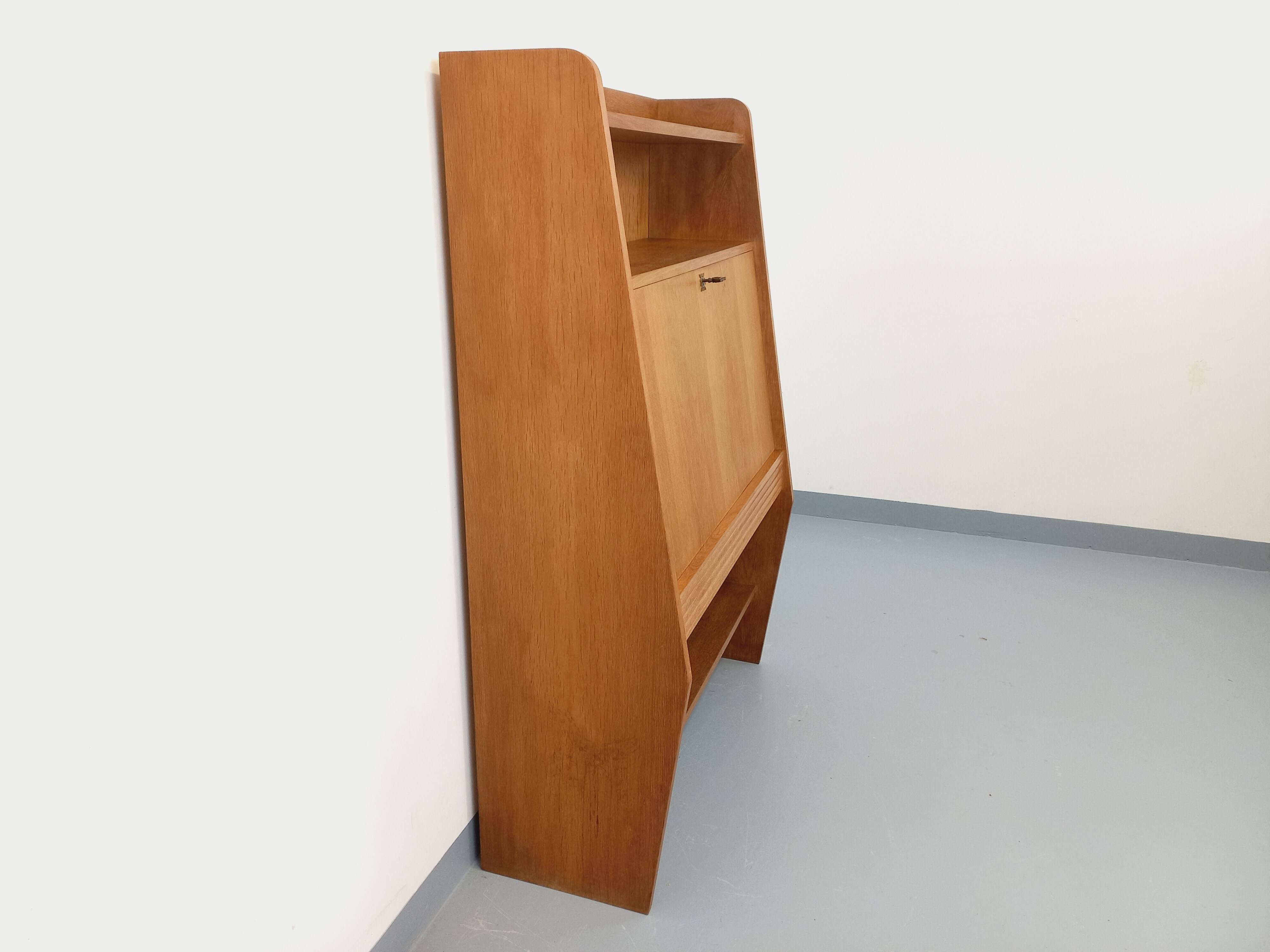 Meuble secrétaire bibliothèque de rangement vintage en bois de chêne