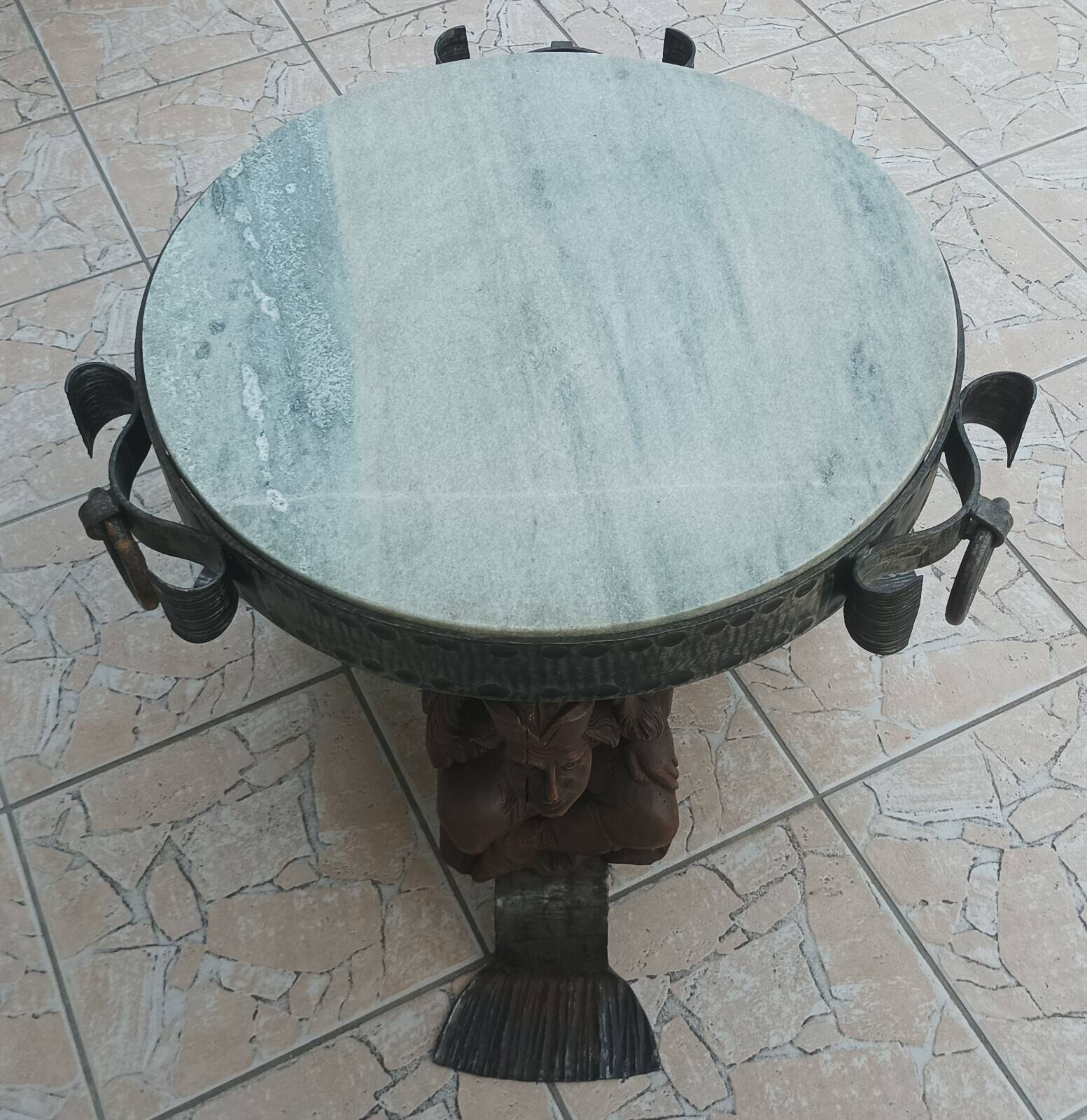 Jean-maurice rothschild (1902-1999) coffee table in wrought iron and marble