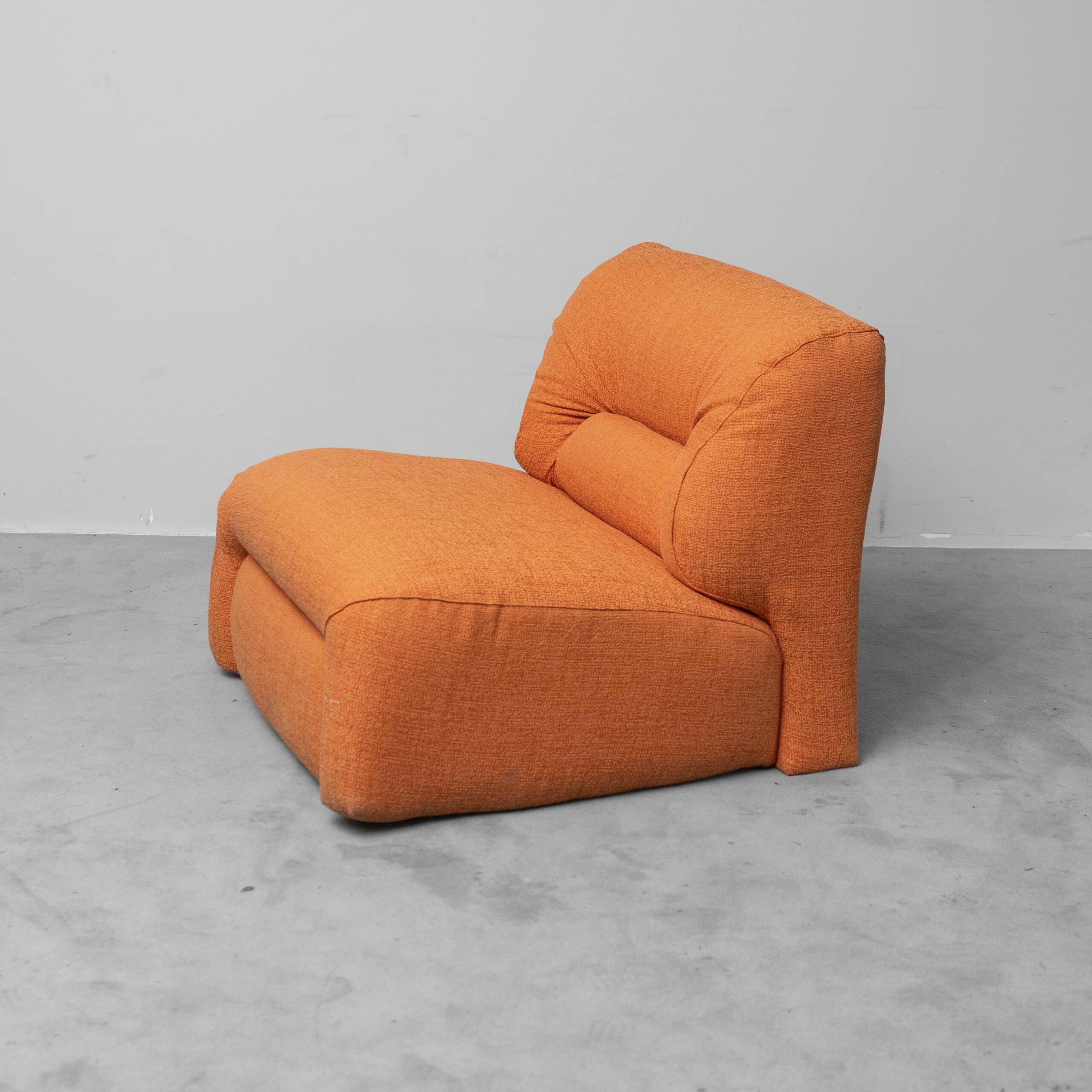 Vintage lounge armchair in orange fabric, 1970s design modernism