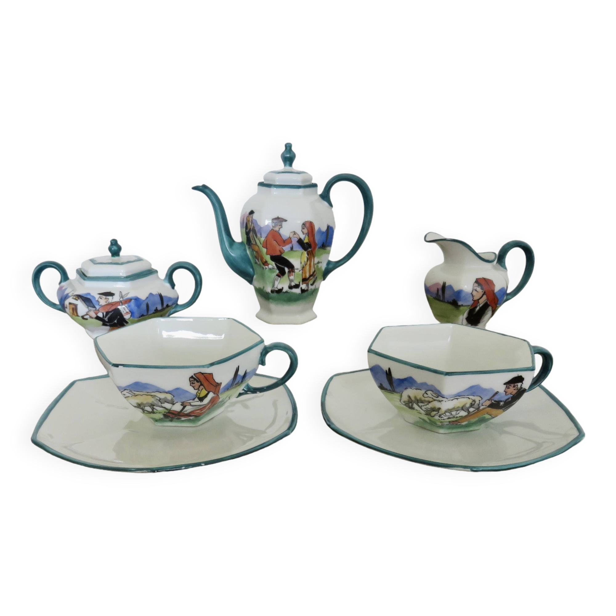 Basque ceramic René Gaïtaud, breakfast duo, 1960