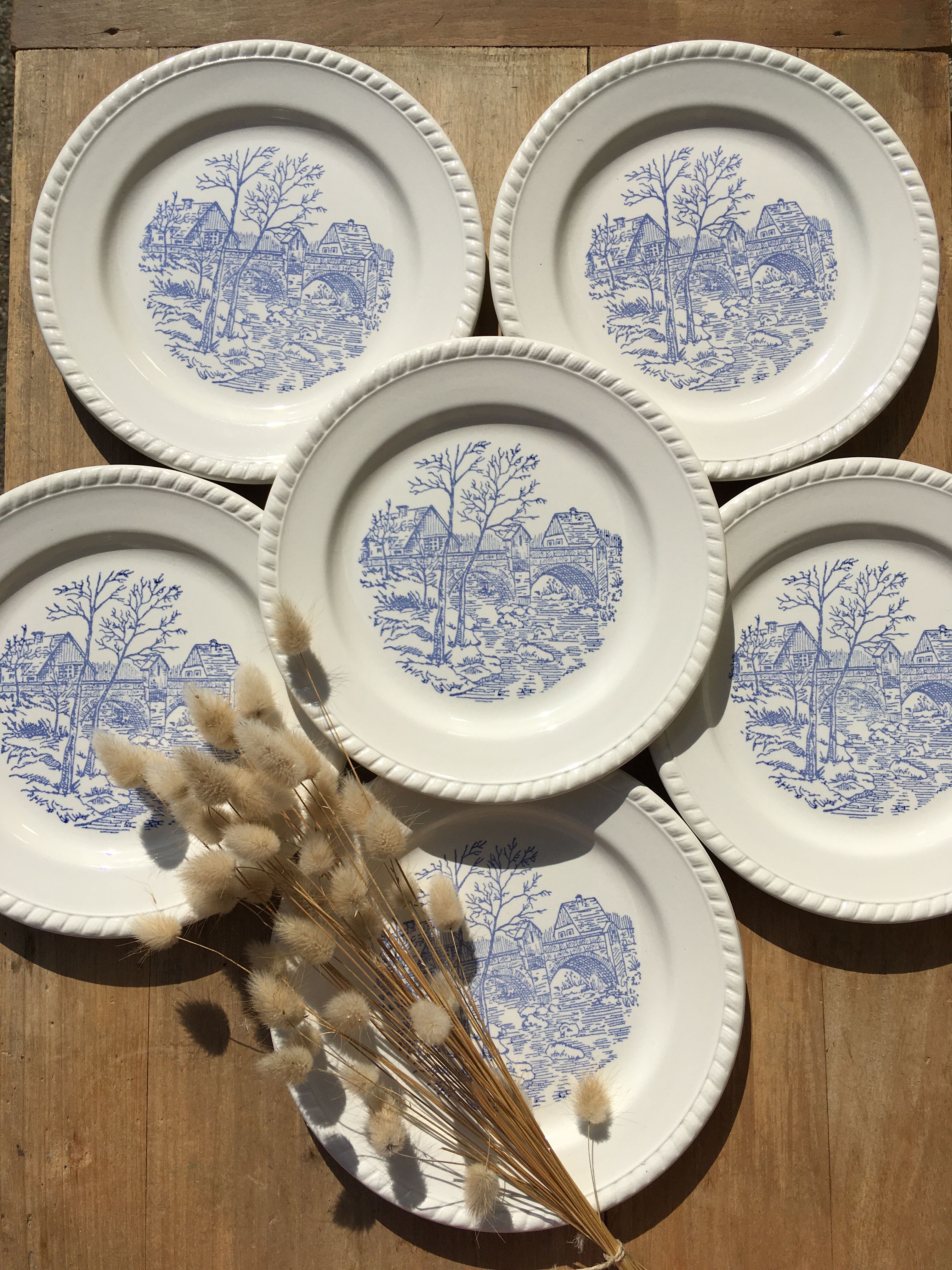 Blue landscape dessert plates