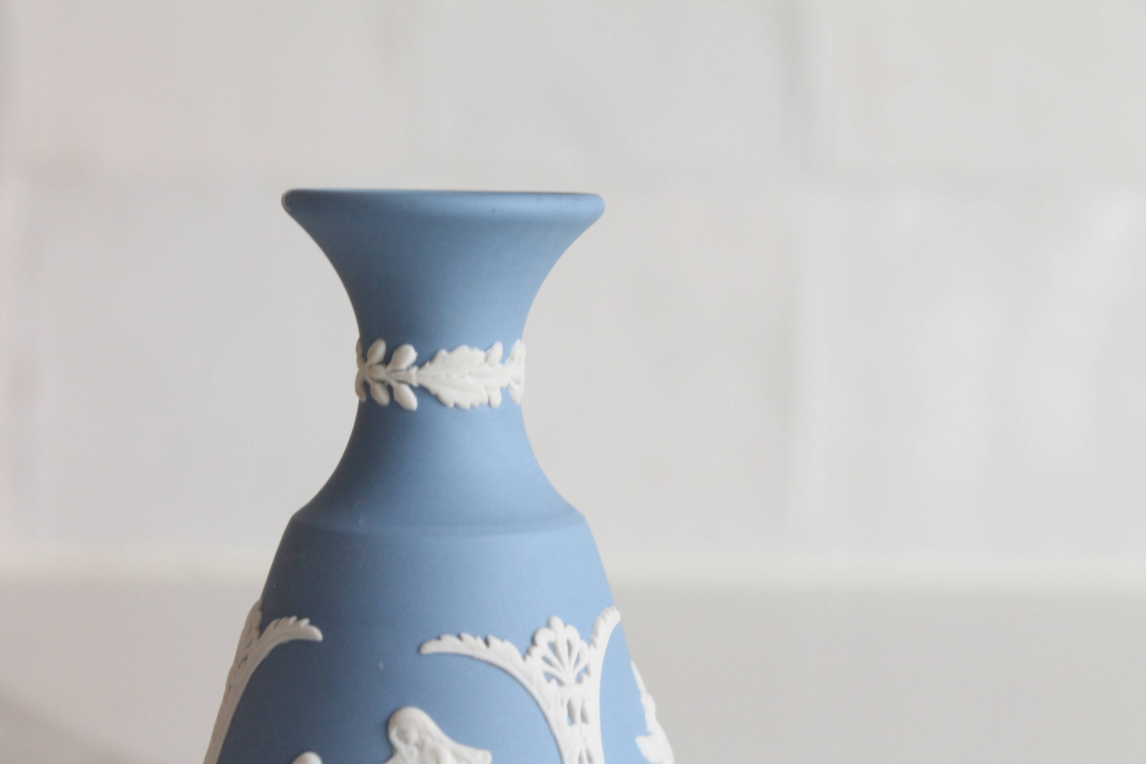 Blue porcelain vase by Wedgwood.