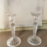 Pair of molded glass candlesticks