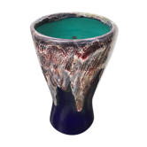 Vintage blue ceramic Gaubier vase with multicolored drips