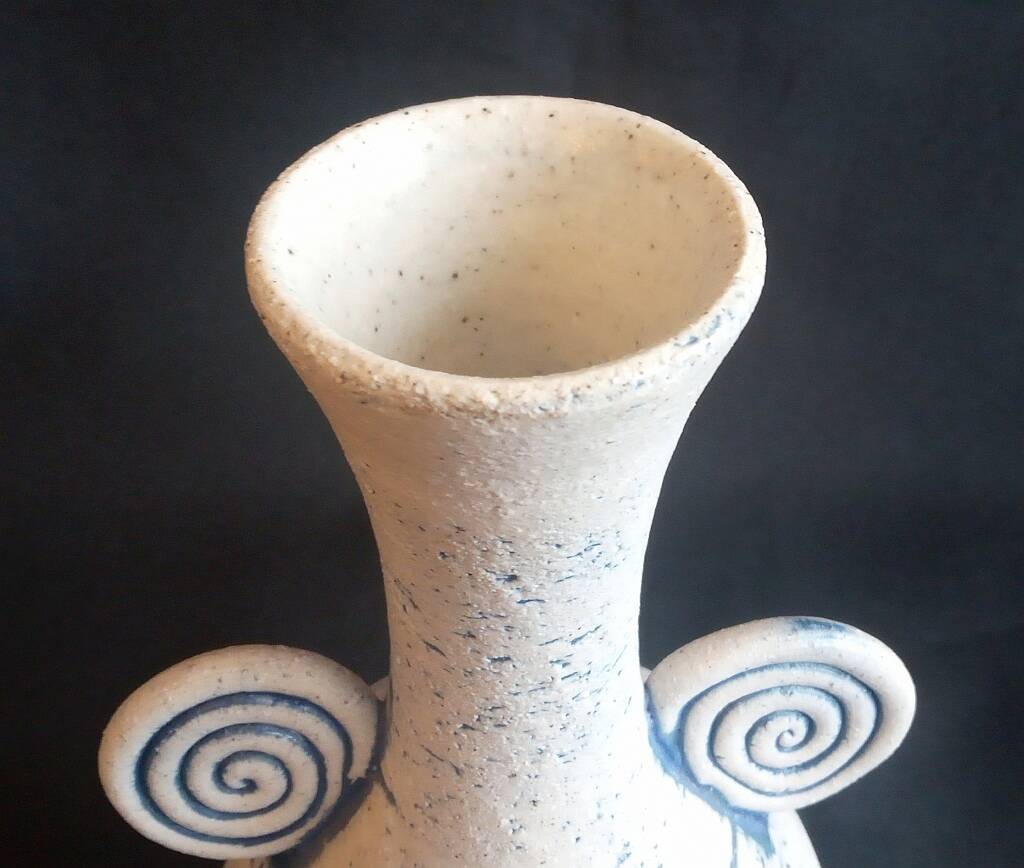 Studio Pottery Stoneware Handmade Bud Vase Blue Accent Signed