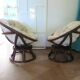 Vintage set of 2 swivel chairs in bamboo and rattan - Papasan shape