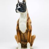 Life-size boxer dog statue in majolica, glazed ceramic, Italy, 1970s.