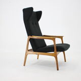 1960s Oak Wing Chair in Bouclé Upholstery, Czechoslovakia