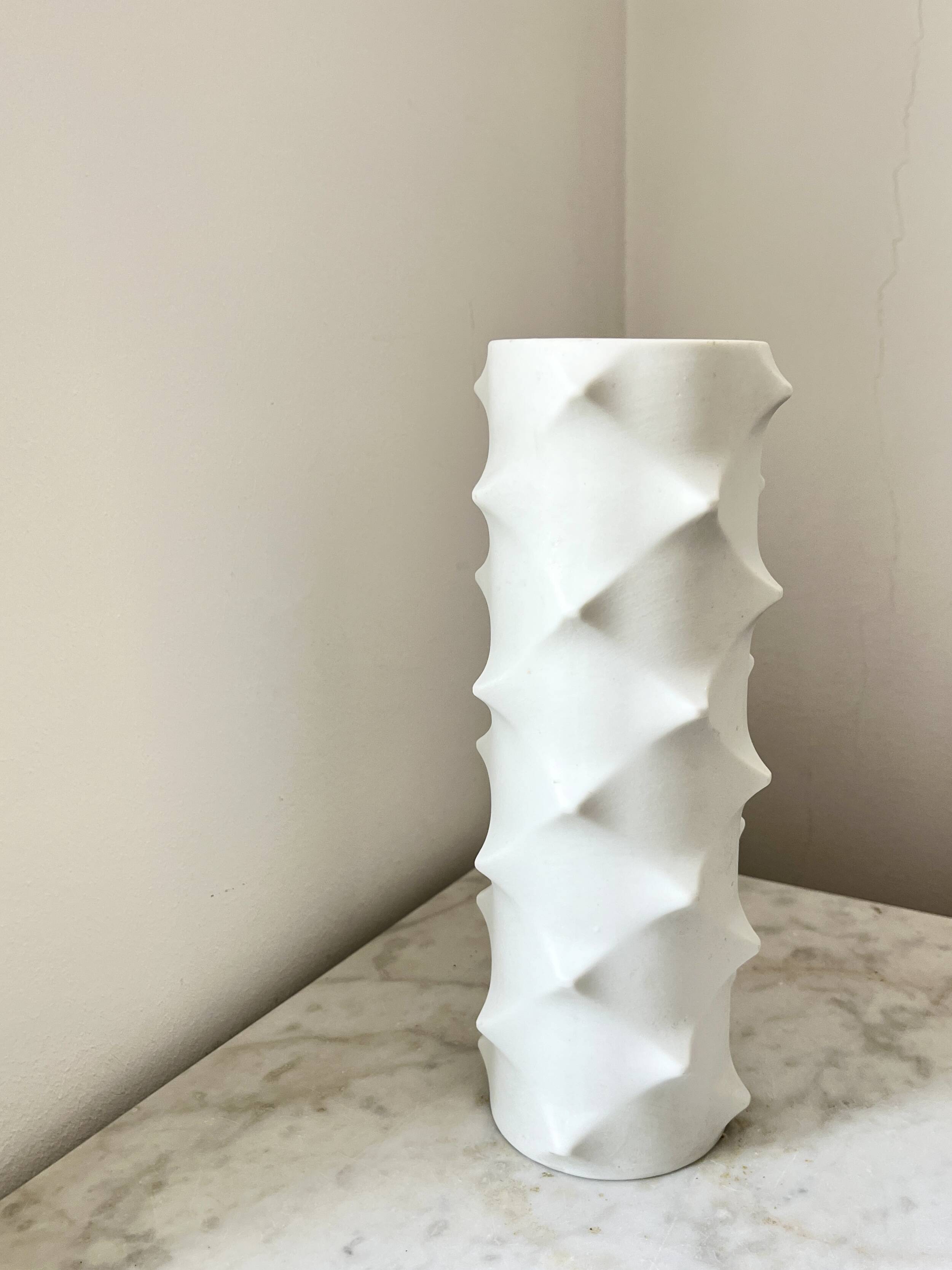 Vintage Bisque Porcelain Op Art Spike 501 Vase by Scherzer, Space Age 1970s
