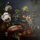 Painting, still life roses, grapes and game