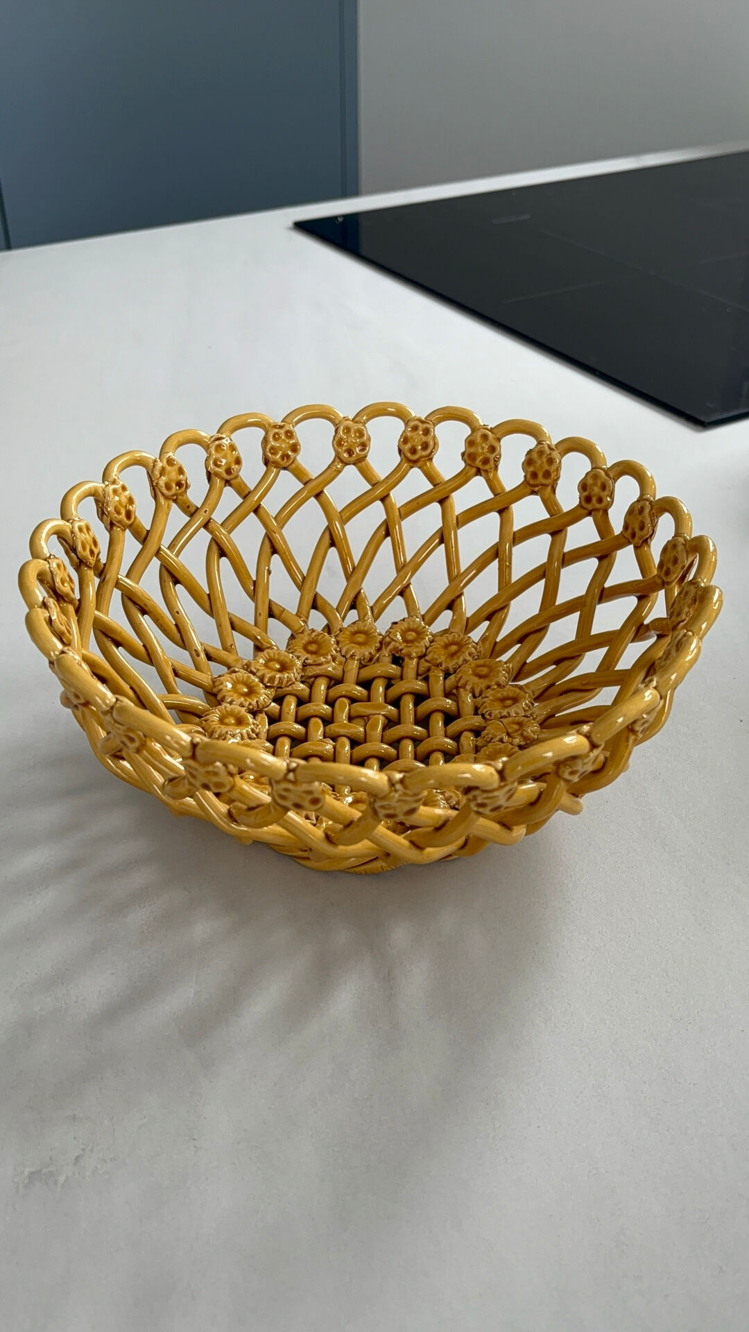Pichon Uzès handmade ceramic basket – Yellow ochre openwork basket