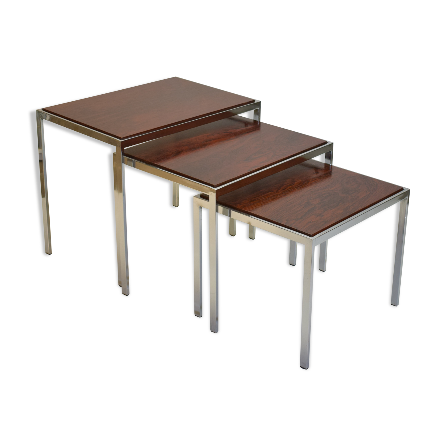Vintage rosewood and chrome tables with reversible trays