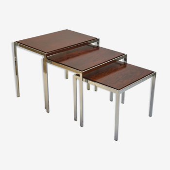 Vintage rosewood and chrome tables with reversible trays