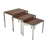 Tables gigognes vintage en palissandre et chrome avec plateaux réversibles