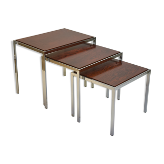 Vintage rosewood and chrome tables with reversible trays
