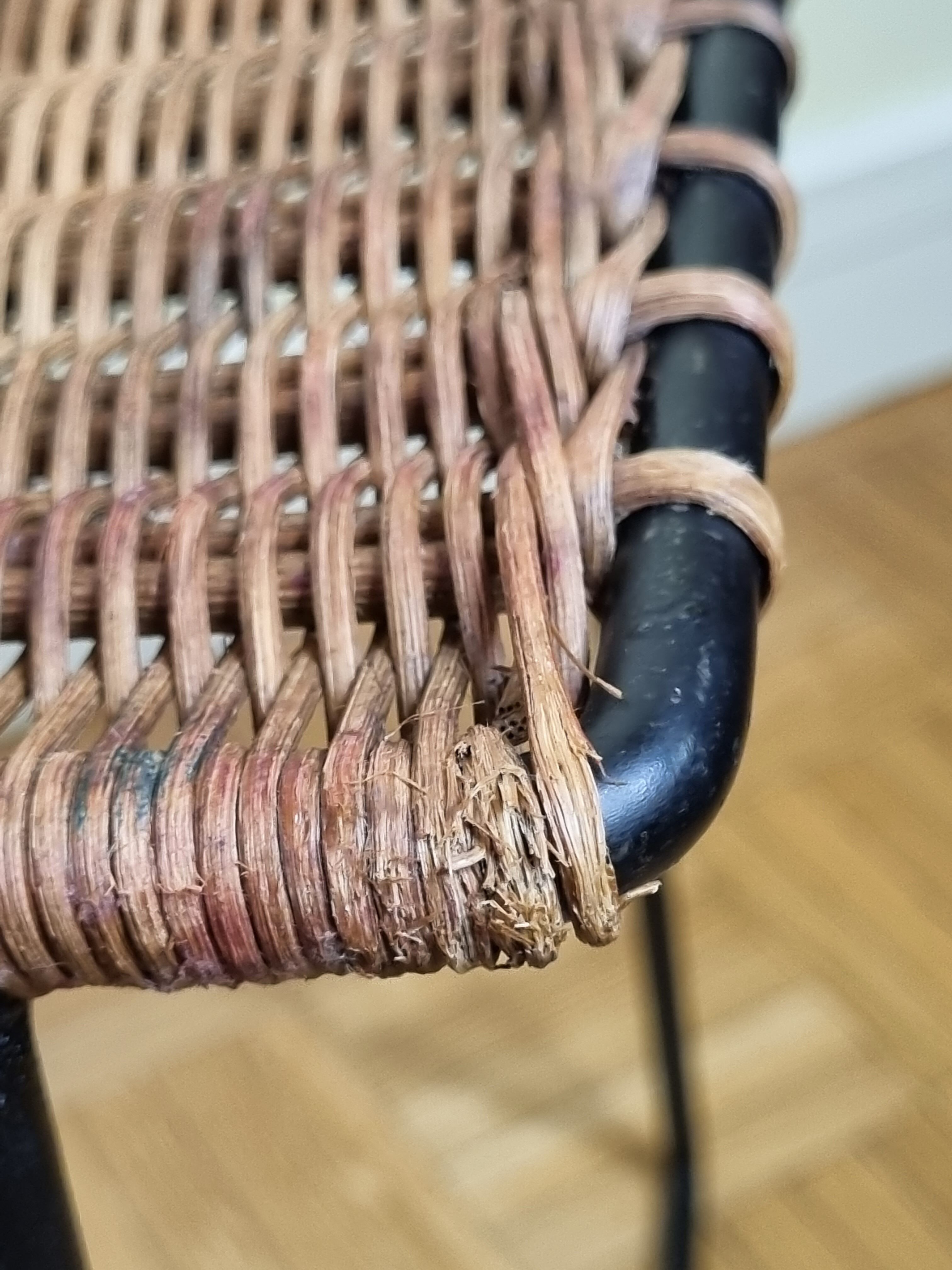 Raoul Guys stool for Airborne in wicker and lacquered steel 50s