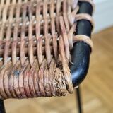 Raoul Guys stool for Airborne in wicker and lacquered steel 50s