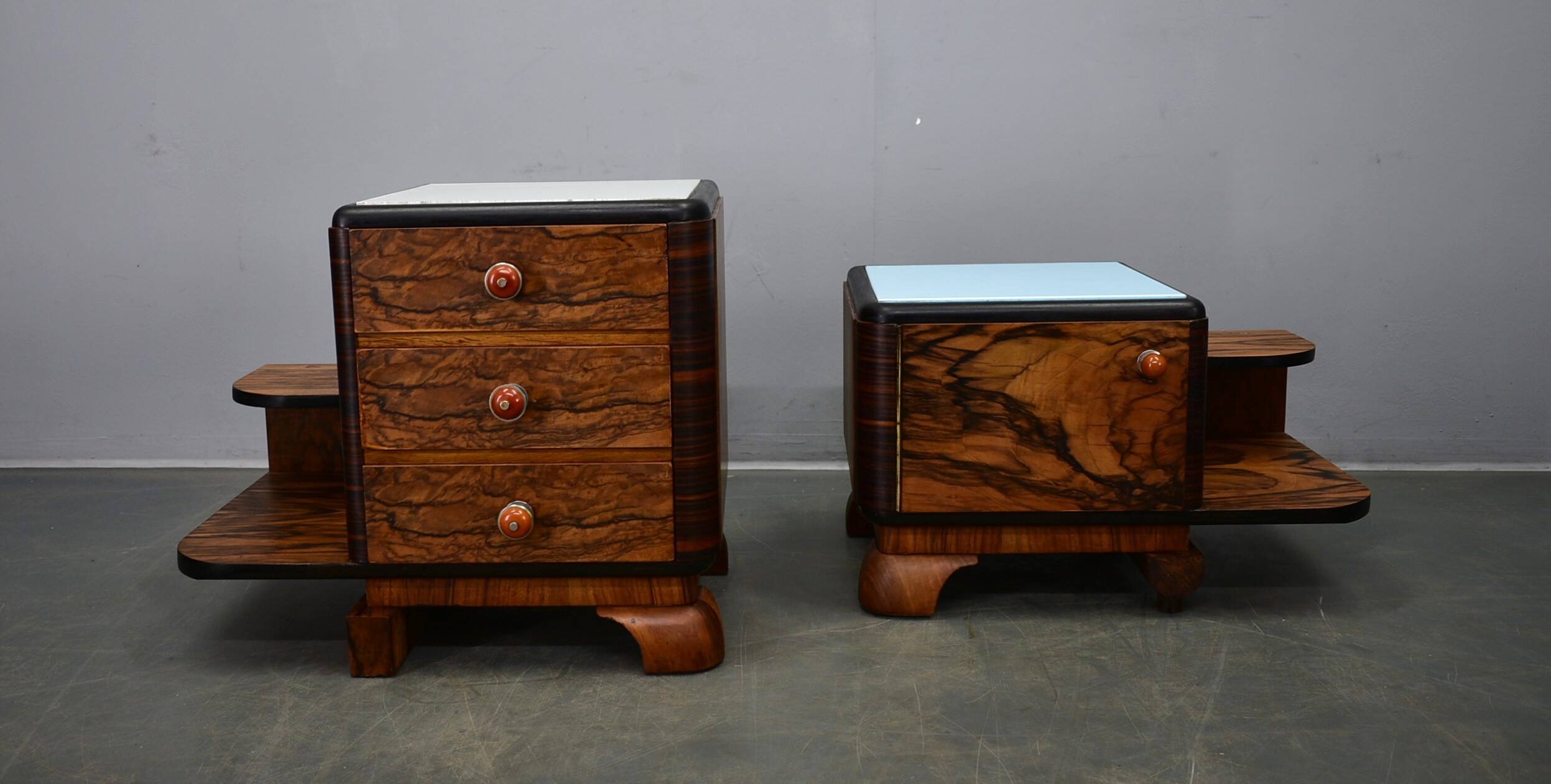 1935s pair of art deco bedside tables, Czechoslovakia