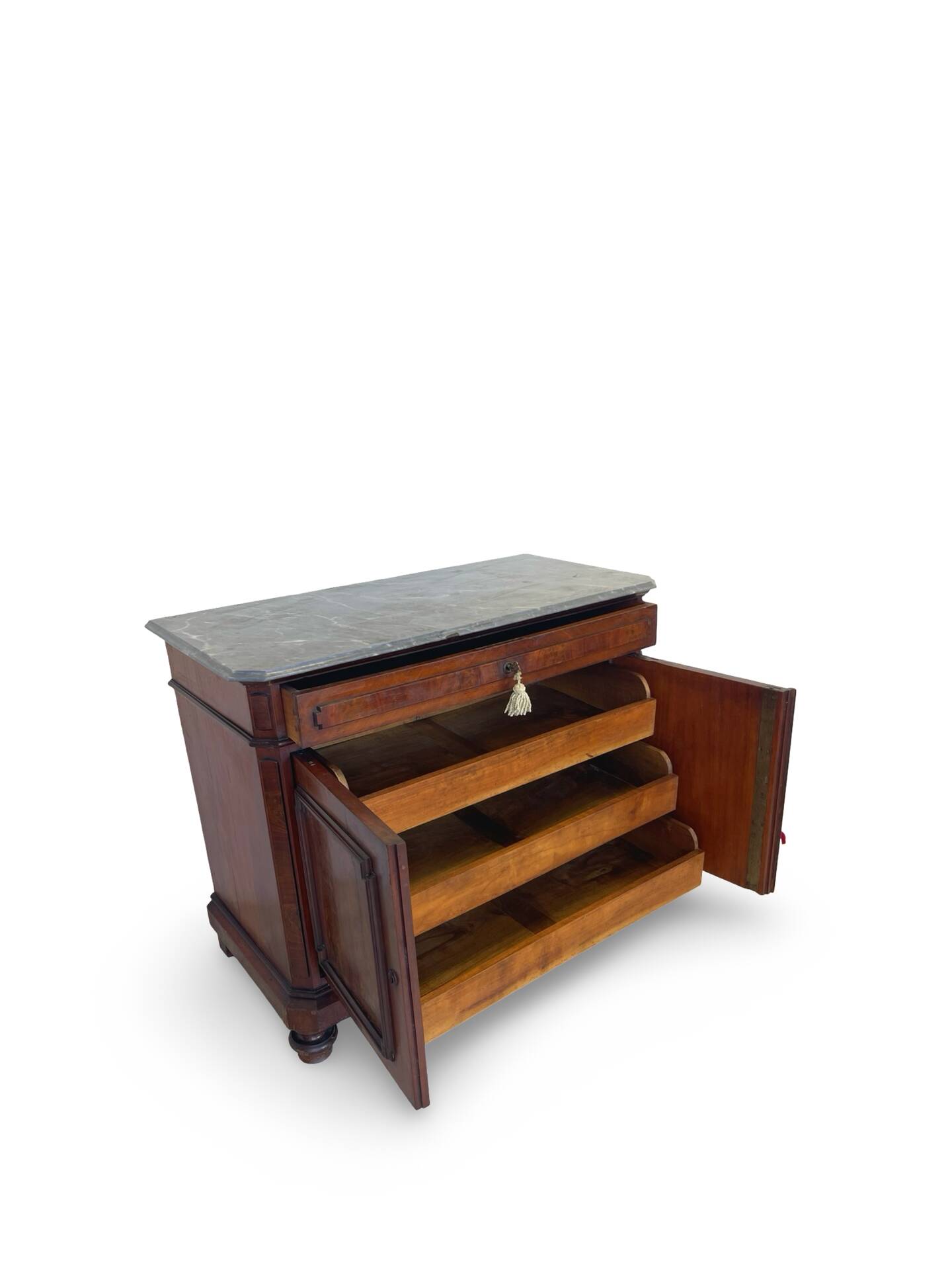 Commode Umbertino en acajou et noyer, 19e siècle.