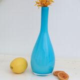 Vase soliflore bleu avec intérieur verre blanc