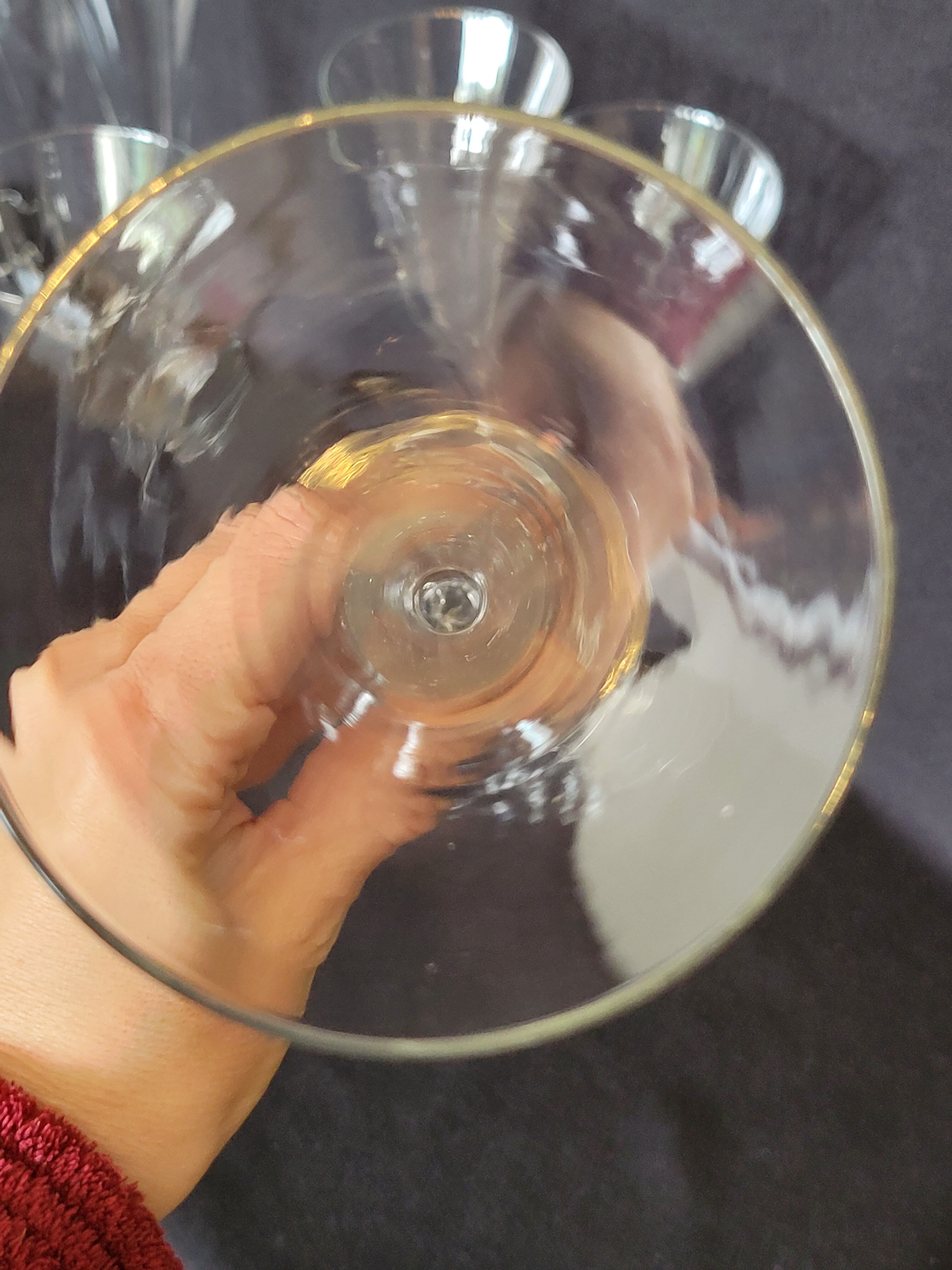 8 old champagne flutes evased blown glass model impossible