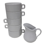 Coffee set 5 cups with Mehun white porcelain milk pitcher (France)