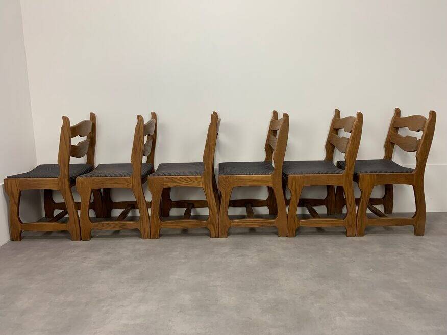 6 vintage solid wood brutalist chairs
