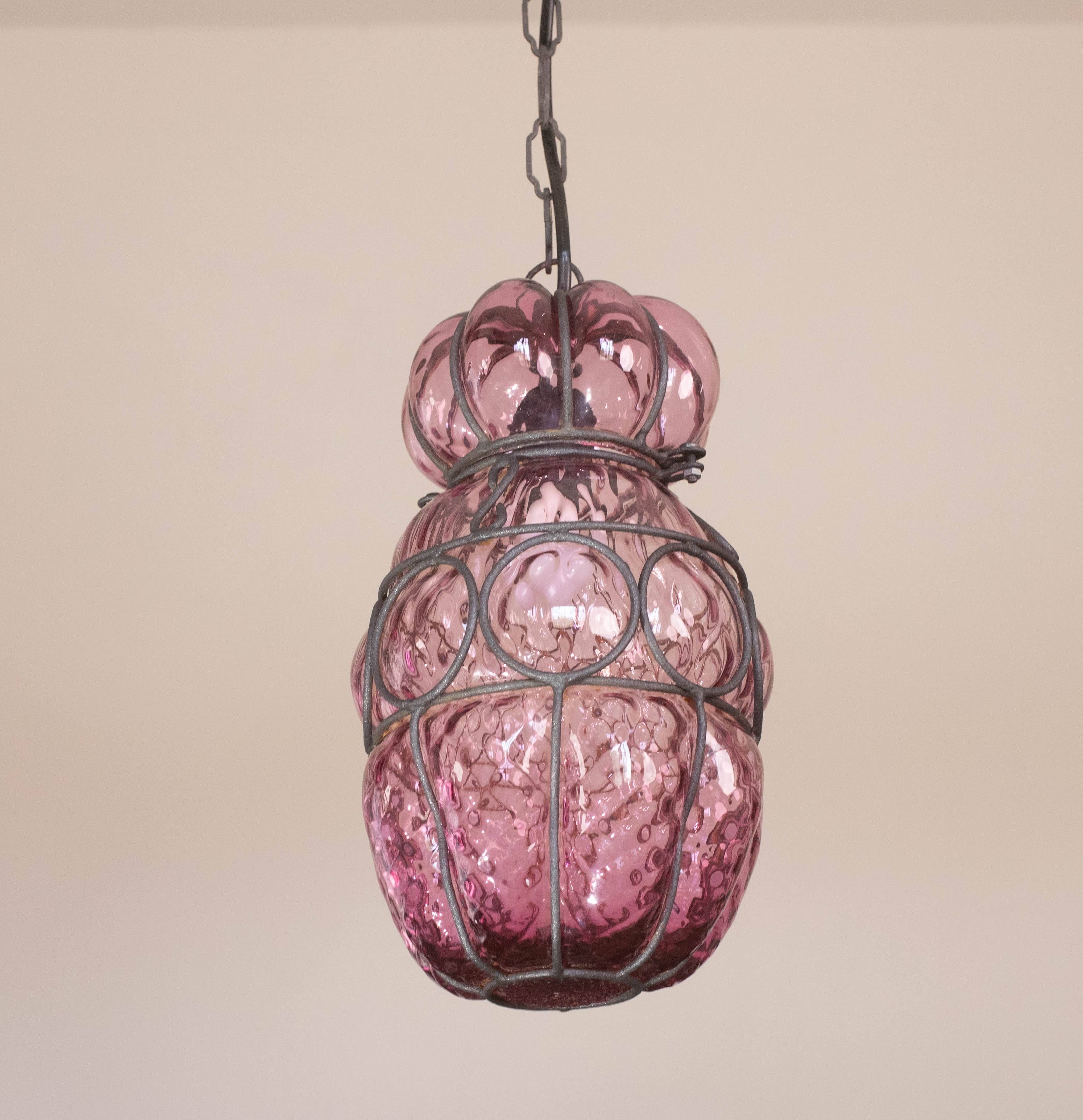 Plum colour Venetian Lantern, Seguso Murano Glass, Italy, 1950s
