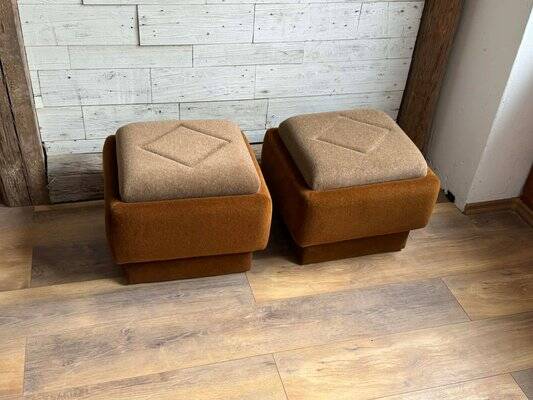 Ottomans Mid-Century Modern en marron et beige, années 1950, ensemble de 2