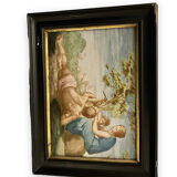 Bucolic scene painting on earthenware nineteenth after Delobel