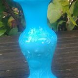 Set of two small vases in blue opaline glass paste