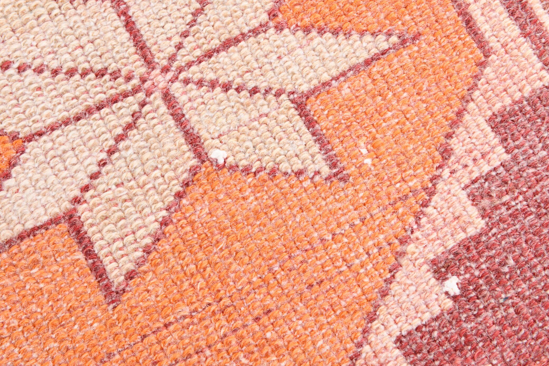 3x13 Rug For Kitchen Red Beige Oushak Vintage Runner Rug, 83x386Cm