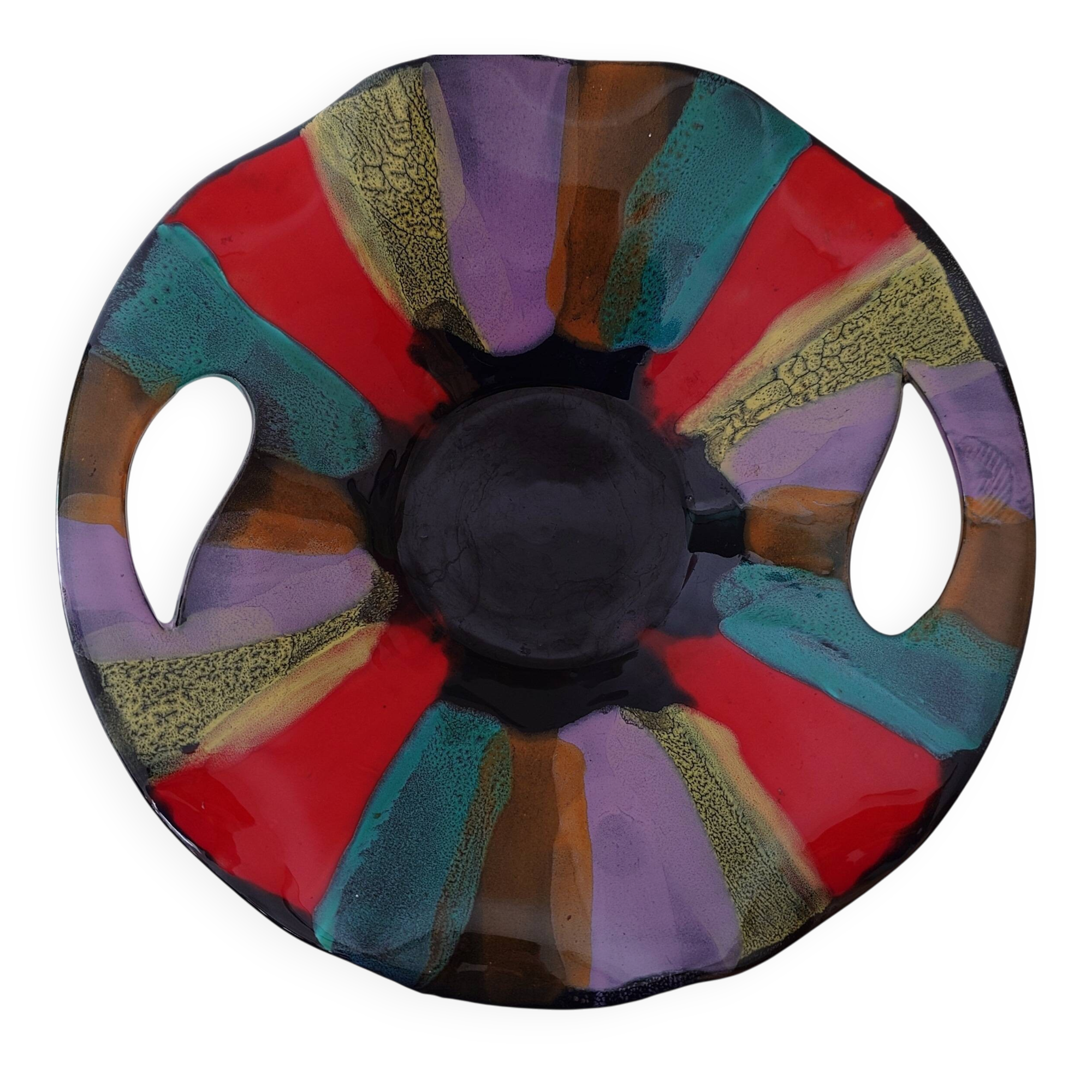 Large Vallauris ceramic bowl signed – colourful decorative centrepiece.