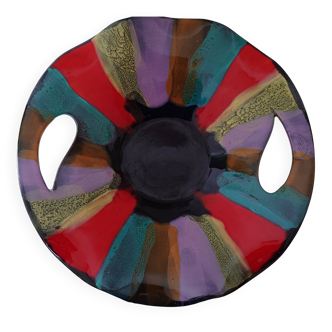 Bowl, Vallauris centrepiece in multicoloured ceramic, signed.