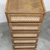 Oak and rattan compass leg chiffonier from the 50s-60s