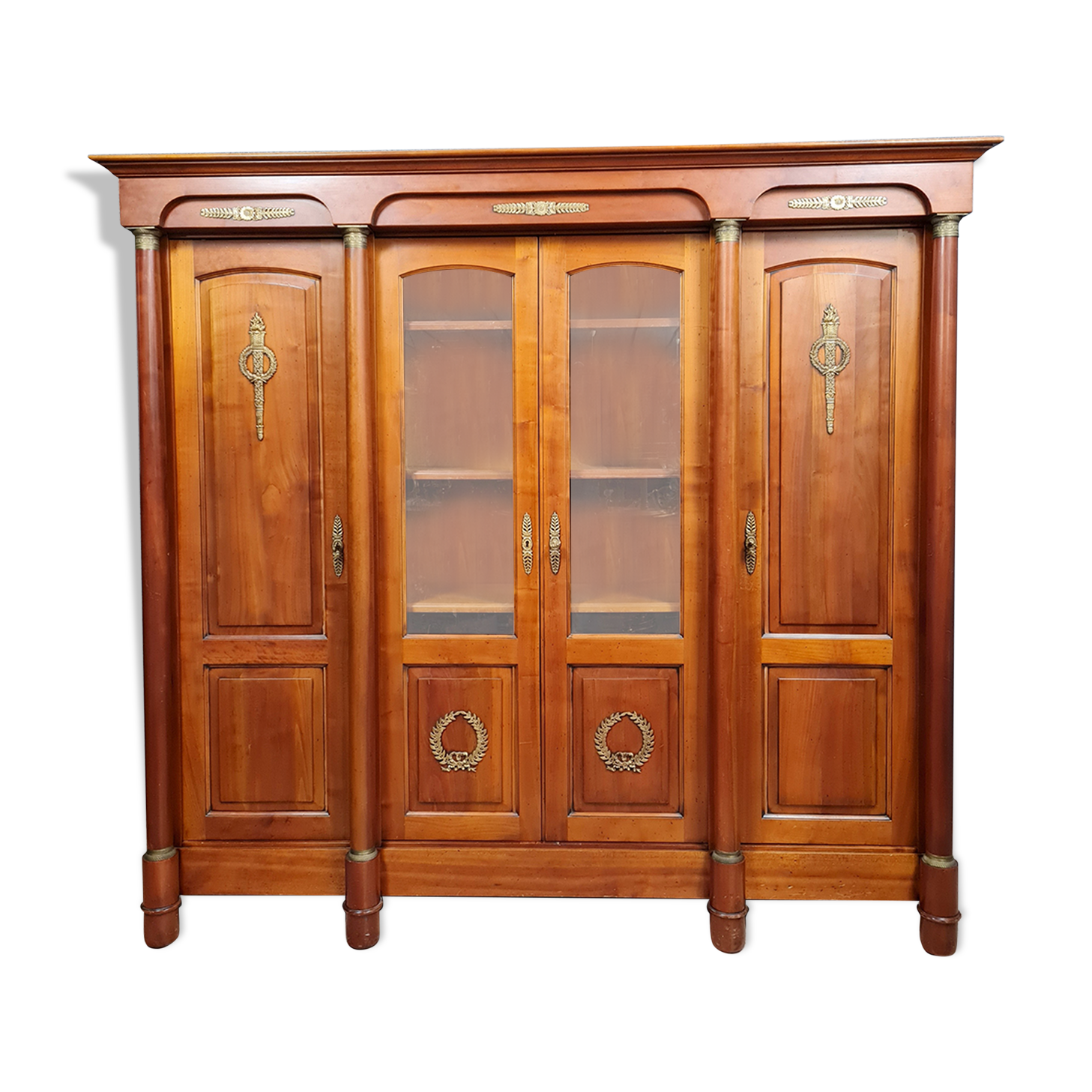 Empire library in cherry tree with blonde patina and gilded bronze around 1950
