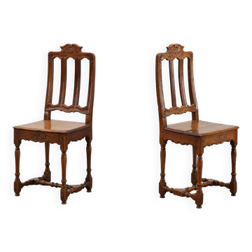 Pair of Antique carved oak side chairs, France 18th century
