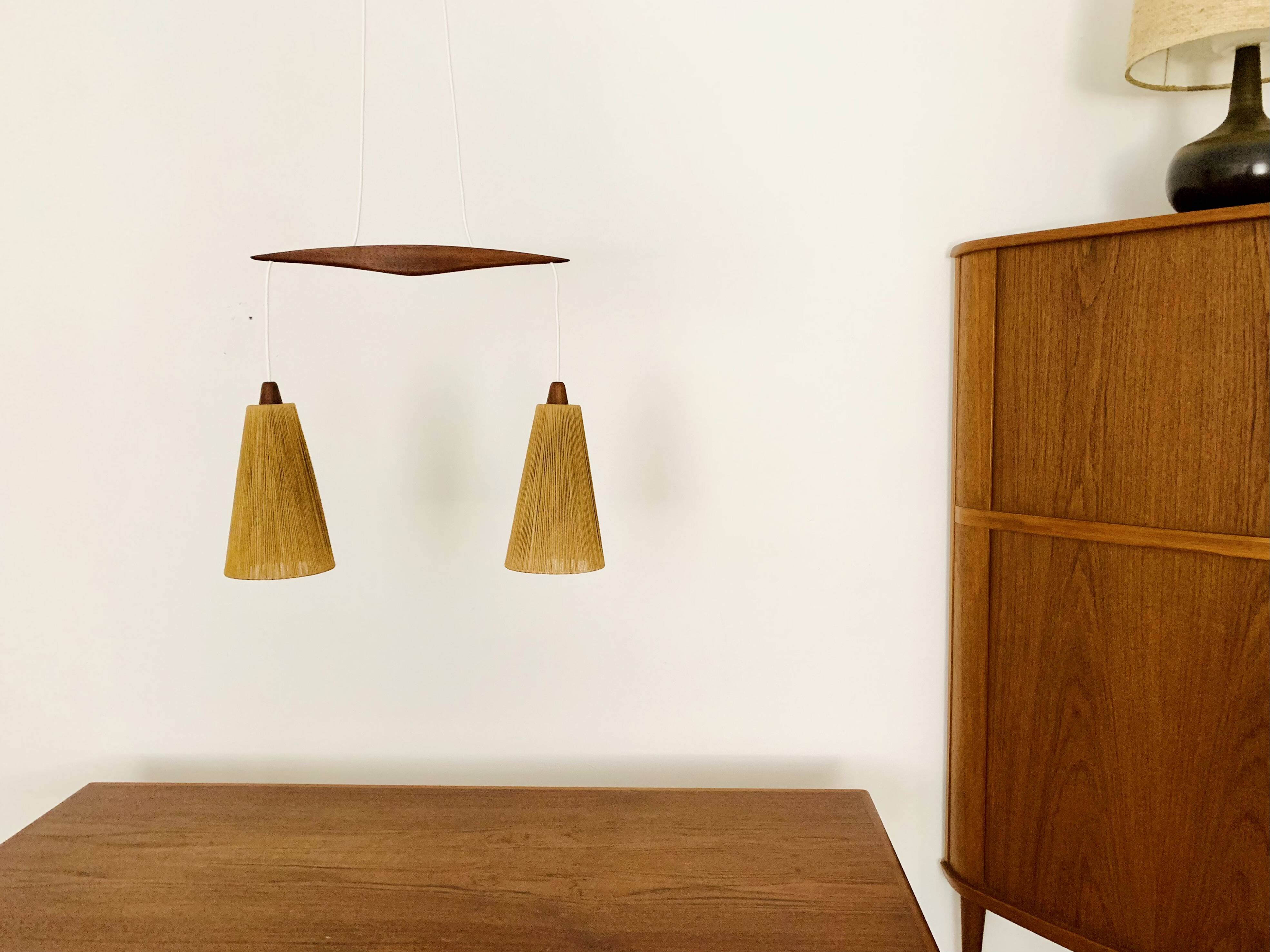 Teakwood and Sisal Pendant Lamp by Temde