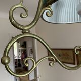 English style pendant light in bronze and fluted green opaline