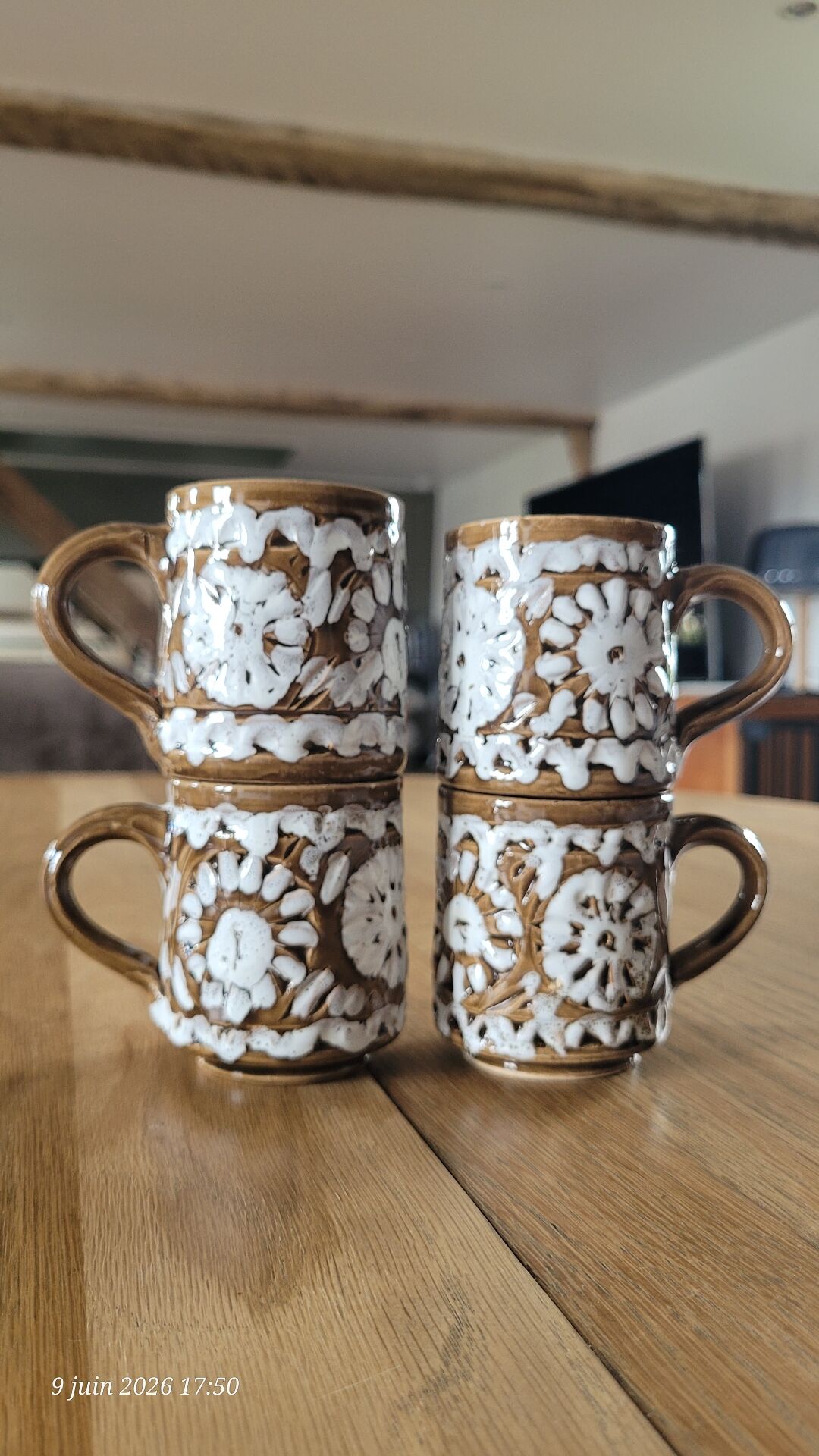 4 tasses à café en grès vintage