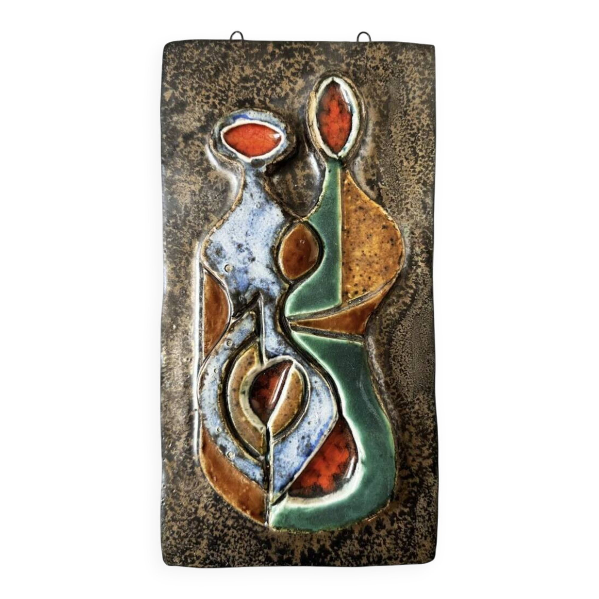 Cubist wall sculpture in glazed terracotta. Germany, 1950s.